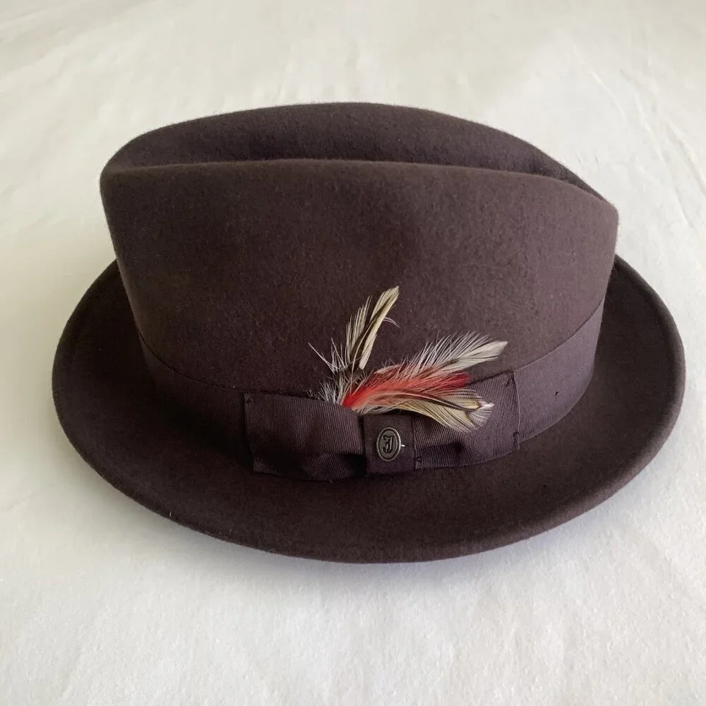 Jaxon Homburg Godfather Fedora Style Hat Men's 100% Wool Felt Dark Brown Large